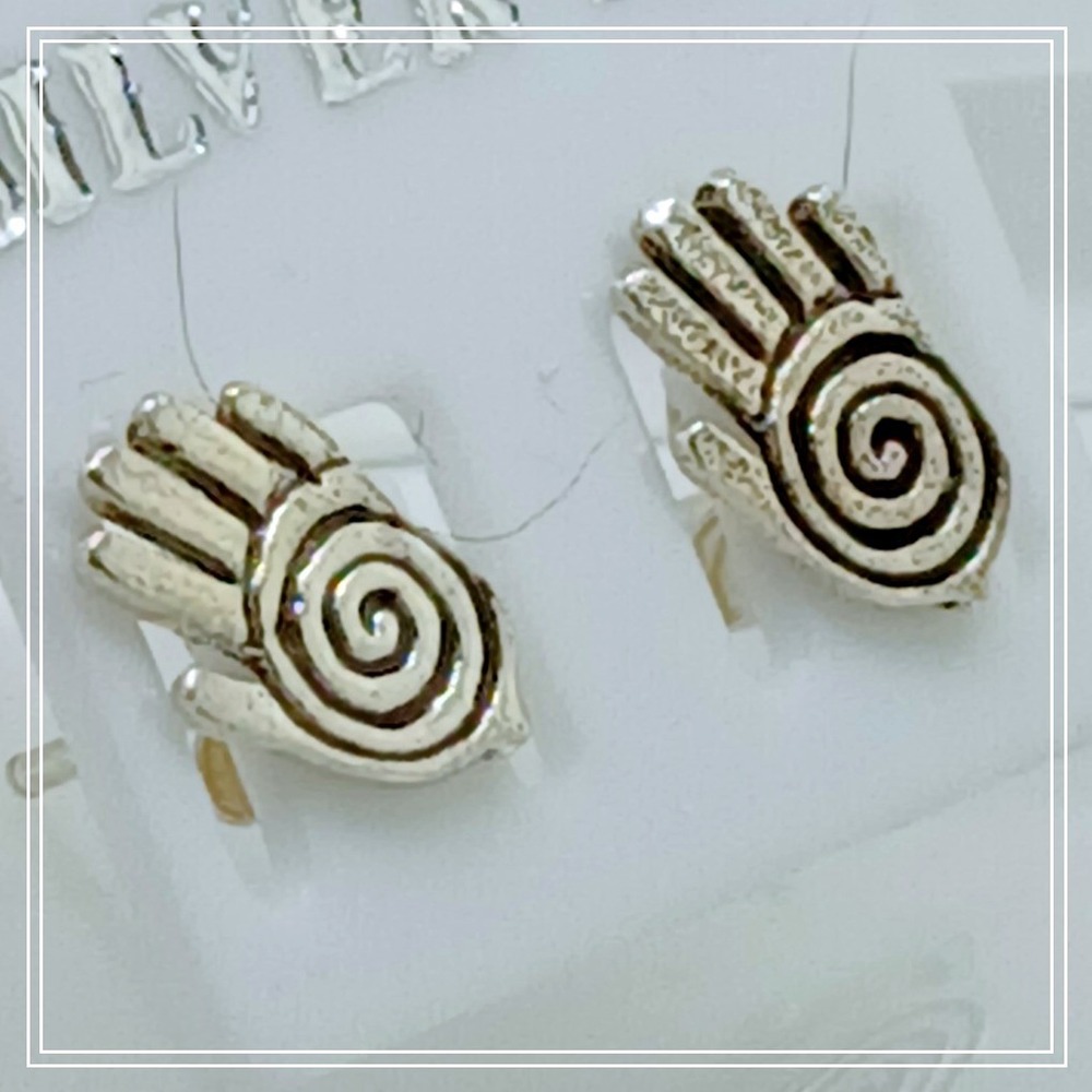 Sterling Silver 925 Spiral Healing Hand‎ Stud Earrings Southwestern Boho Vintage